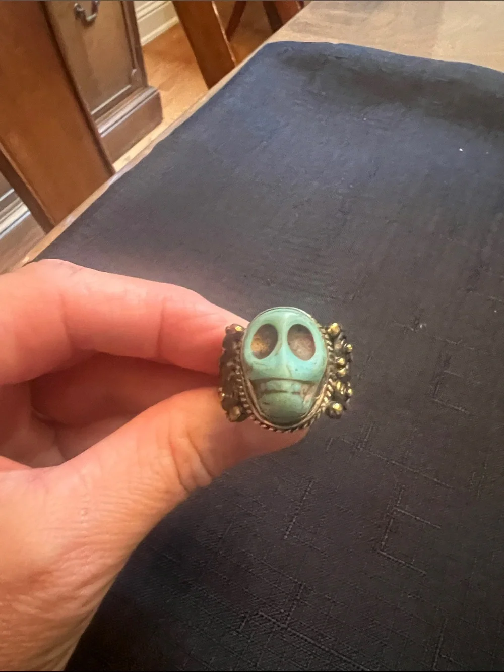 Turquoise Skull Silver Ring - Men’s Jewelry